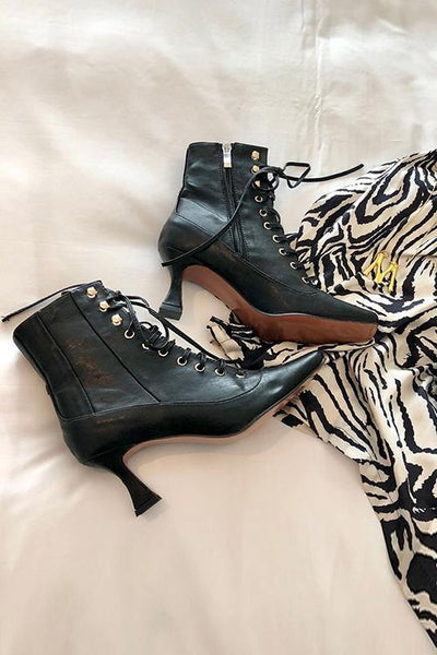 Vintage Zipper Lace Up Boots - girlyrose.com