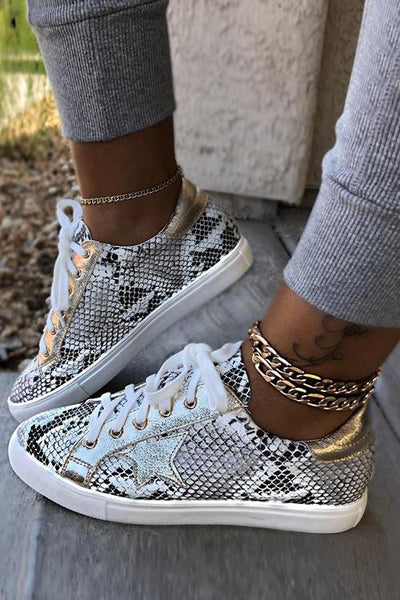 Lace Up Star Snake Sneakers - girlyrose.com