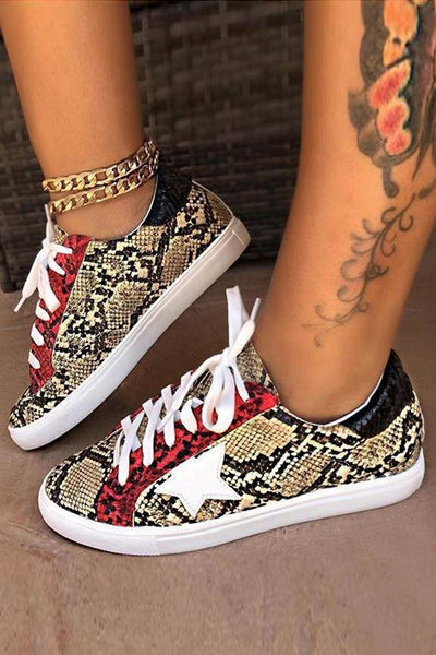Lace Up Star Snake Sneakers - girlyrose.com
