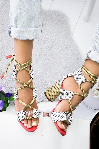 Lace Up Color Block High Heel Sandals - girlyrose.com