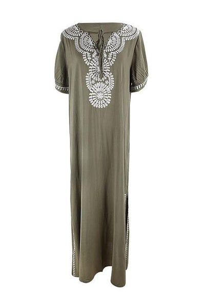 Embroidery Short Sleeve Cover Dress - girlyrose.com