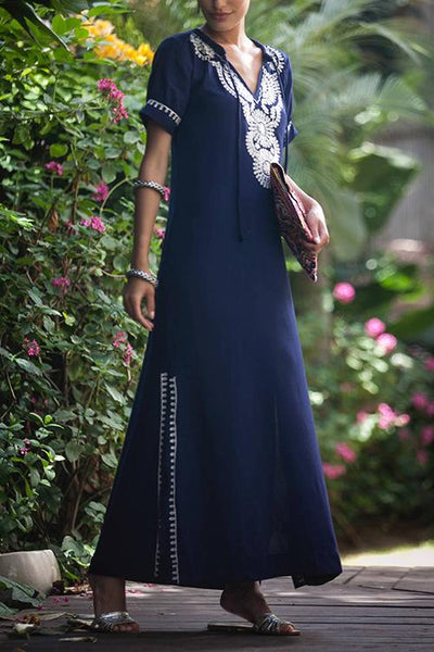 Embroidery Short Sleeve Cover Dress - girlyrose.com