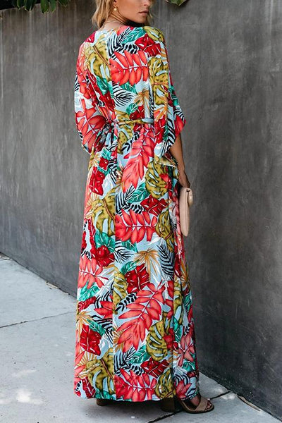Floral Print V Neck Maxi Dress - girlyrose.com
