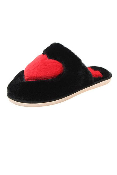 Heart Fuzzy Mules Slipper - girlyrose.com