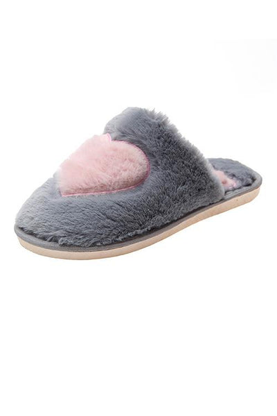 Heart Fuzzy Mules Slipper - girlyrose.com