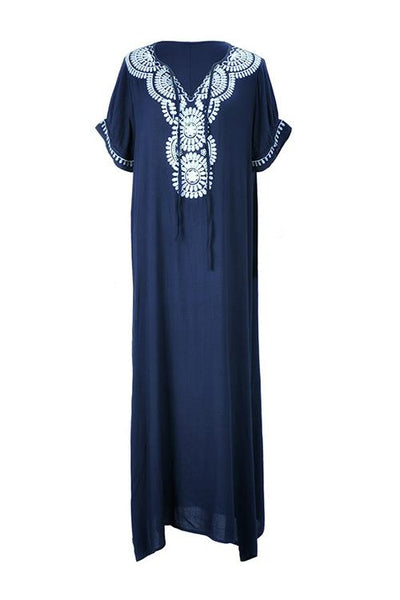 Embroidery Short Sleeve Cover Dress - girlyrose.com