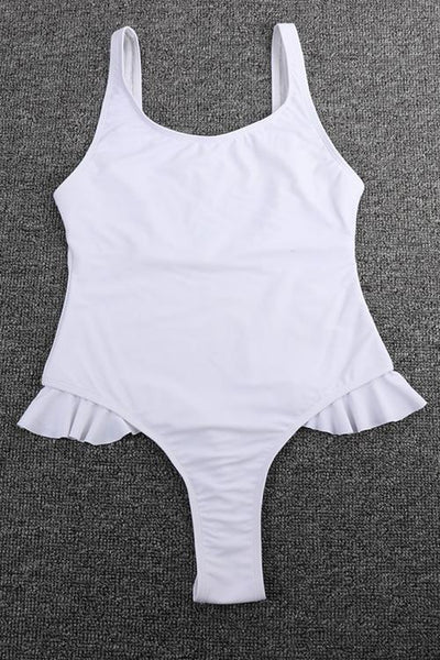 Solid Ruffle One Piece Swimwear - girlyrose.com