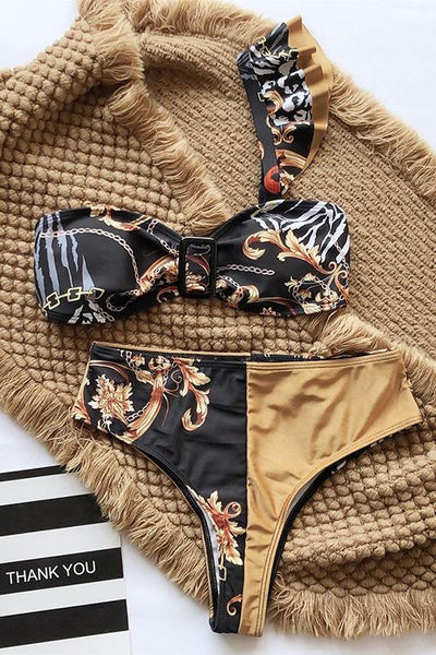 Print High Waist Bikini Set - girlyrose.com