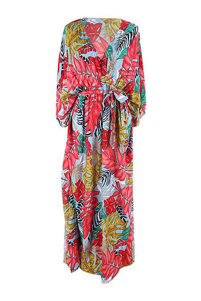 Floral Print V Neck Maxi Dress - girlyrose.com