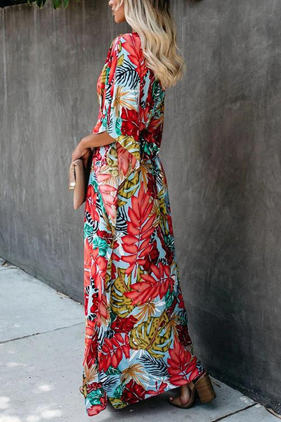 Floral Print V Neck Maxi Dress - girlyrose.com