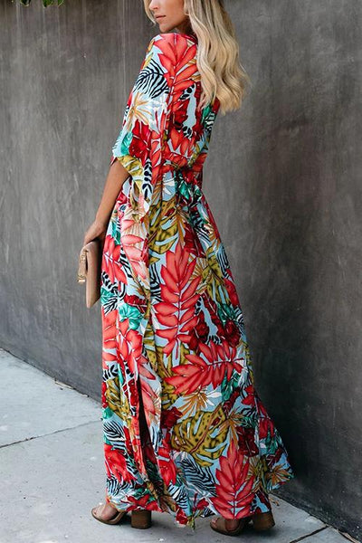 Floral Print V Neck Maxi Dress - girlyrose.com