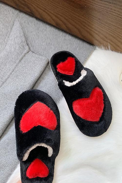 Heart Fuzzy Mules Slipper - girlyrose.com