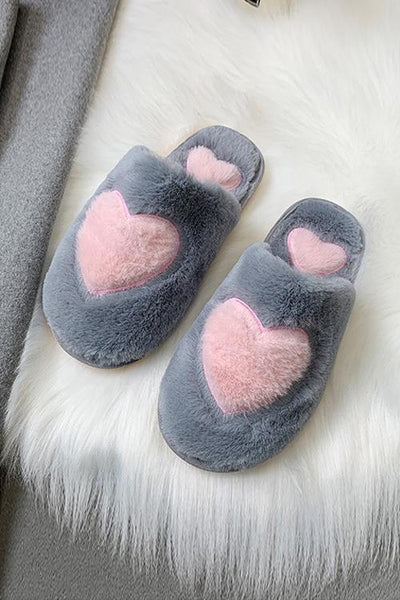 Heart Fuzzy Mules Slipper - girlyrose.com
