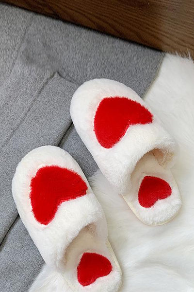 Heart Fuzzy Mules Slipper - girlyrose.com