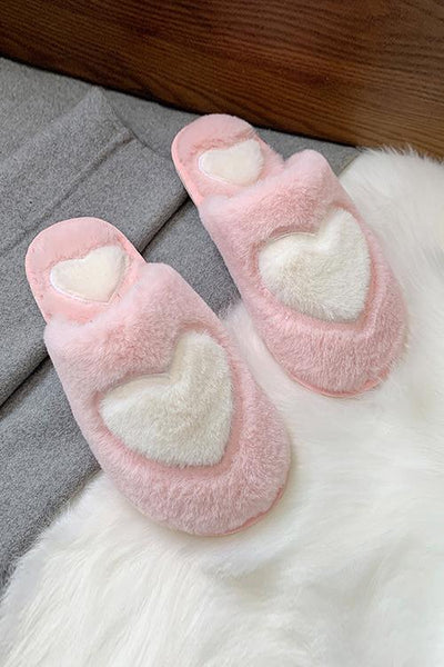 Heart Fuzzy Mules Slipper - girlyrose.com