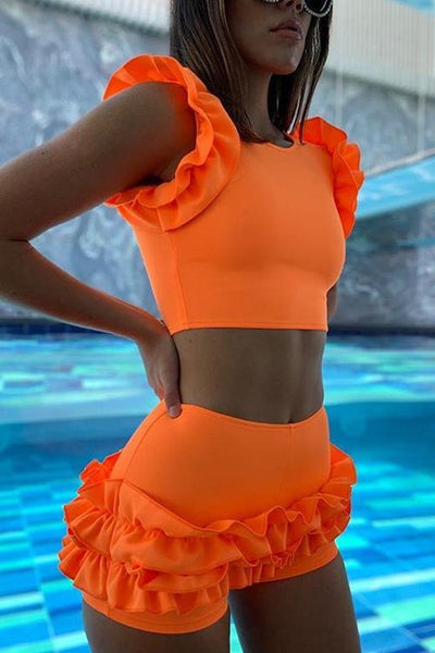 Ruffles Tank Short Bikini Set - girlyrose.com