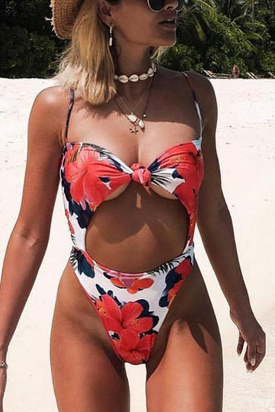 Floral Print Cut Out Swimwear - girlyrose.com