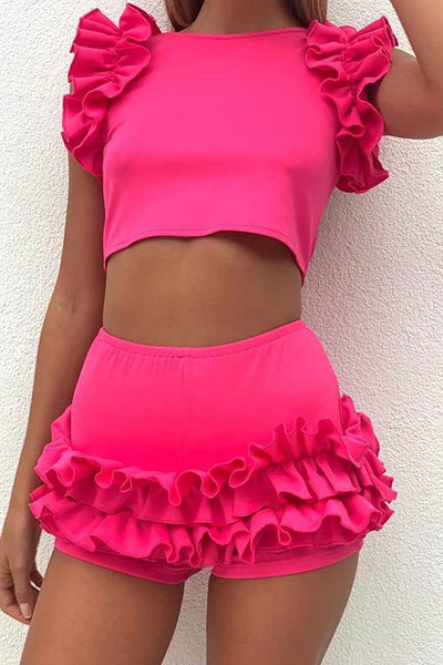 Ruffles Tank Short Bikini Set - girlyrose.com