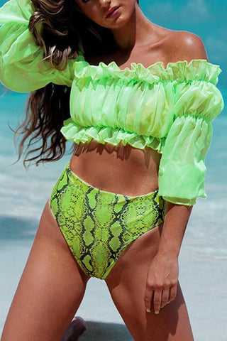 Ruffles Mesh Long Sleeve Bikini Set - girlyrose.com