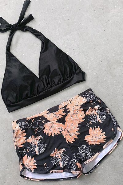Floral Print Halter Neck Bikini Set - girlyrose.com