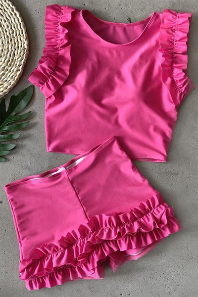 Ruffles Tank Short Bikini Set - girlyrose.com