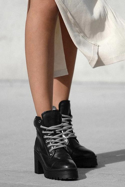 Lace Up Chunky Heels Ankle Boots - girlyrose.com