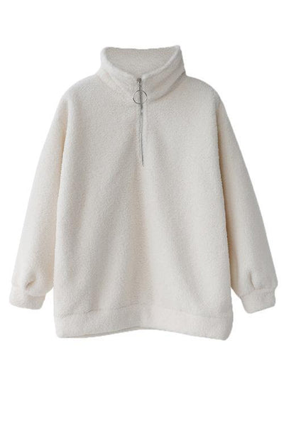 Fluffy Fleece High Collar Zipper Hoodie - girlyrose.com