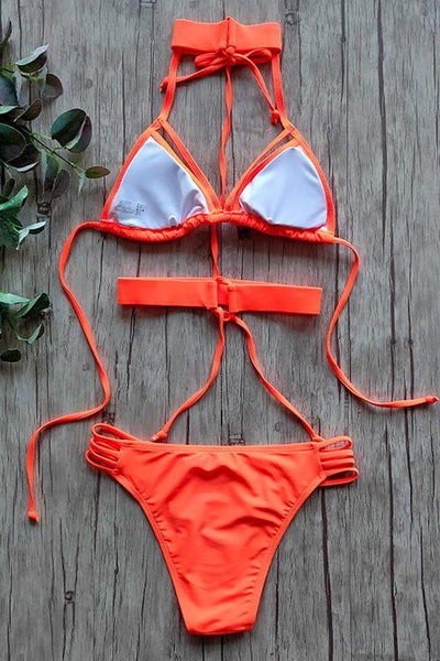 Hollow Halter Neck Bikin Set - girlyrose.com