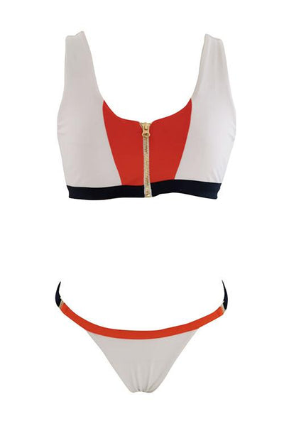 Zipper Color Block Bikini Set - girlyrose.com