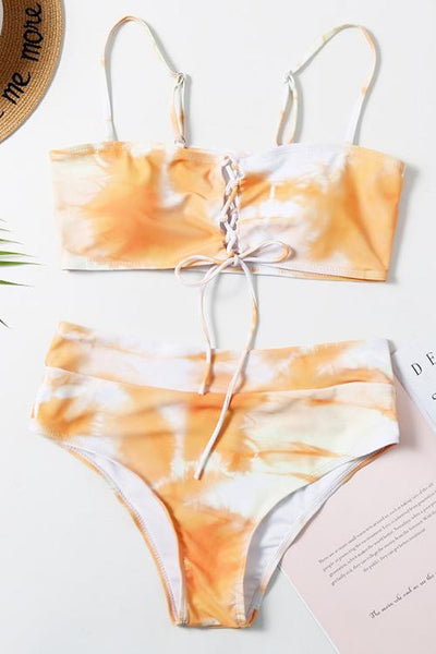 Lace Up High Waist Bikini Set - girlyrose.com