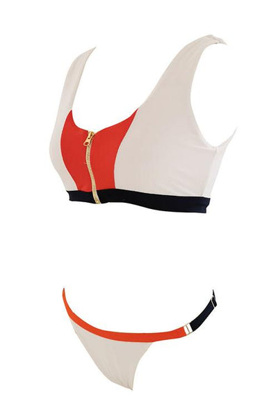 Zipper Color Block Bikini Set - girlyrose.com