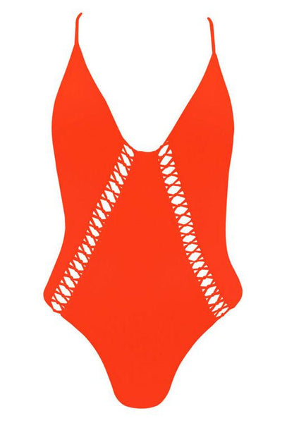Solid Hollow One Piece Swimwear - girlyrose.com