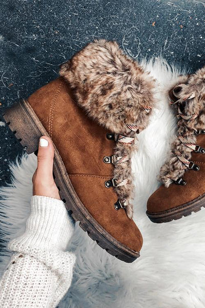 Faux Fur Lace Up Ankle Boots - girlyrose.com