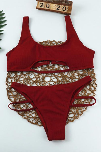 Solid Hollow Bikini Set - girlyrose.com