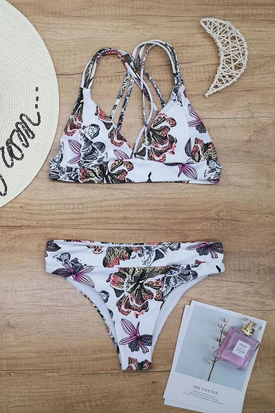 Floral Print Cross Bikini Set - girlyrose.com