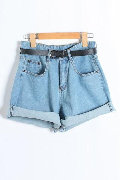 High Waist A Line Denim Shorts