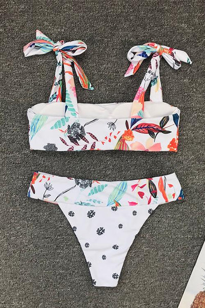 Floral Print Boe Tied Bikini Set - girlyrose.com