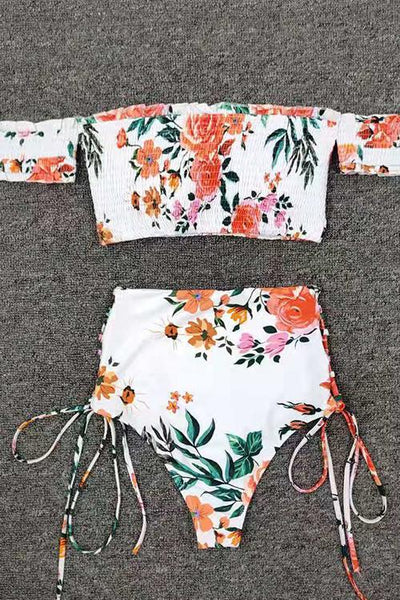 Floral Print Lace Up Bikini Set - girlyrose.com