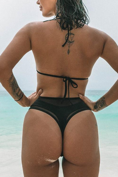 Mesh Patchwork High Waist Bikini Set - girlyrose.com