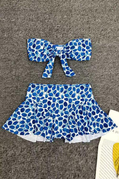 Print Bow Tied Skirt Bikin Set - girlyrose.com