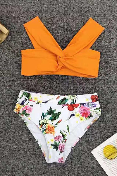 Floral Print Knot Bikini Set - girlyrose.com