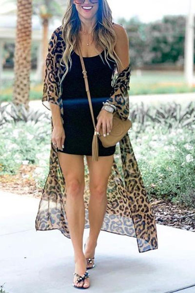 Leopard Print Long Sleeve Cardigan - girlyrose.com