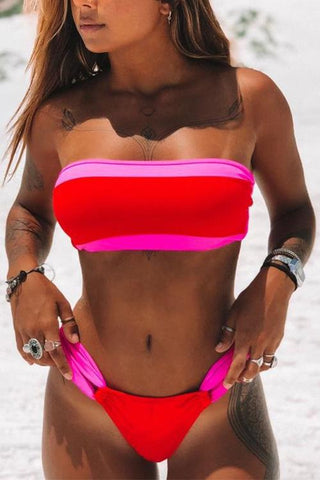 Color Block Strapless Bikini Set - girlyrose.com