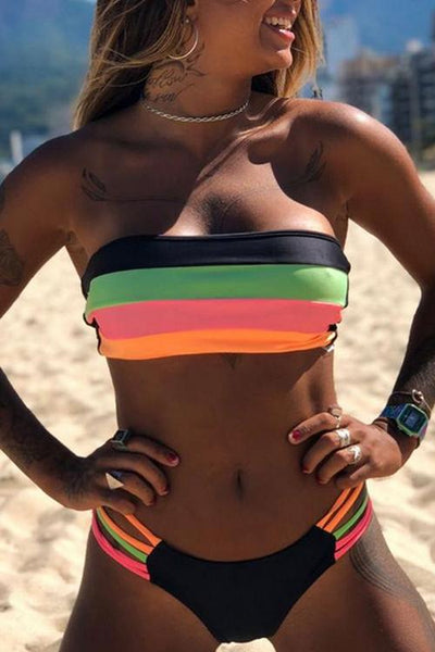 Color Block Strapless Bikini Set - girlyrose.com