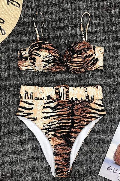 Leoaprd Print High Waist Bikini Set - girlyrose.com