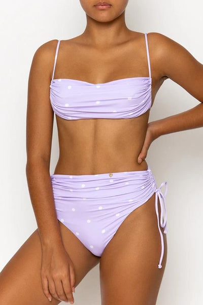 Solid Drawstring High Waist Bikini Set - girlyrose.com