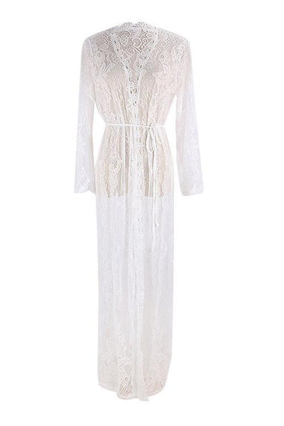 Lace See Though Long Sleeve Cardigan - girlyrose.com