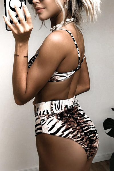 Leoaprd Print High Waist Bikini Set - girlyrose.com