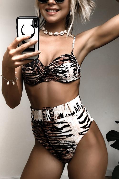 Leoaprd Print High Waist Bikini Set - girlyrose.com