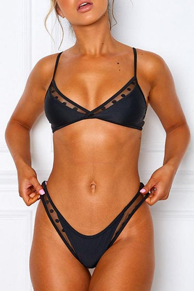 Dot Mesh Patchwork Bikini Set - girlyrose.com